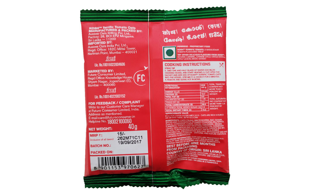 Kosh Oats Terrific Tomato   Pack  40 grams